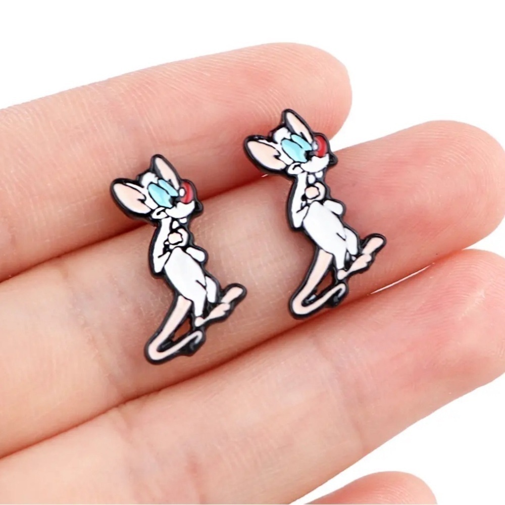 NEW “Pinky” Pinky & The Brain Stainless Steel Enameled Stud Character Earrings